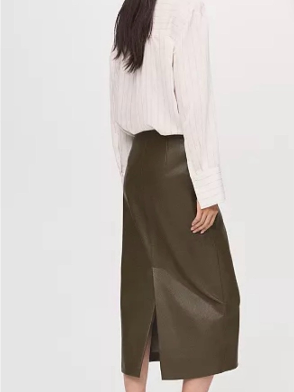 Mango Olive Faux-Leather Midi Pencil Skirt